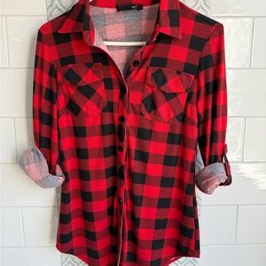 Plaid Button Down Shirt - Red and Black